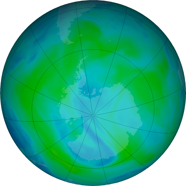 Antarctic ozone map for 04 January 2022